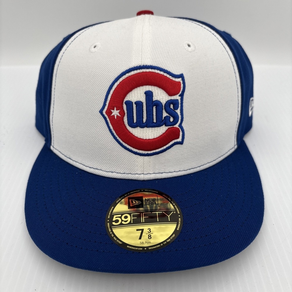 Chicago Cubs Hat Cap Fitted Mens 7 3/8 Blue White 59FIFTY New Era Addison Clark